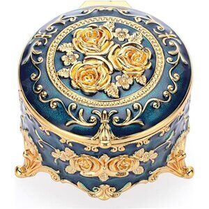 Antique Metal Jewelry Box Ring Earring Treasure Chest Case Small Trinket